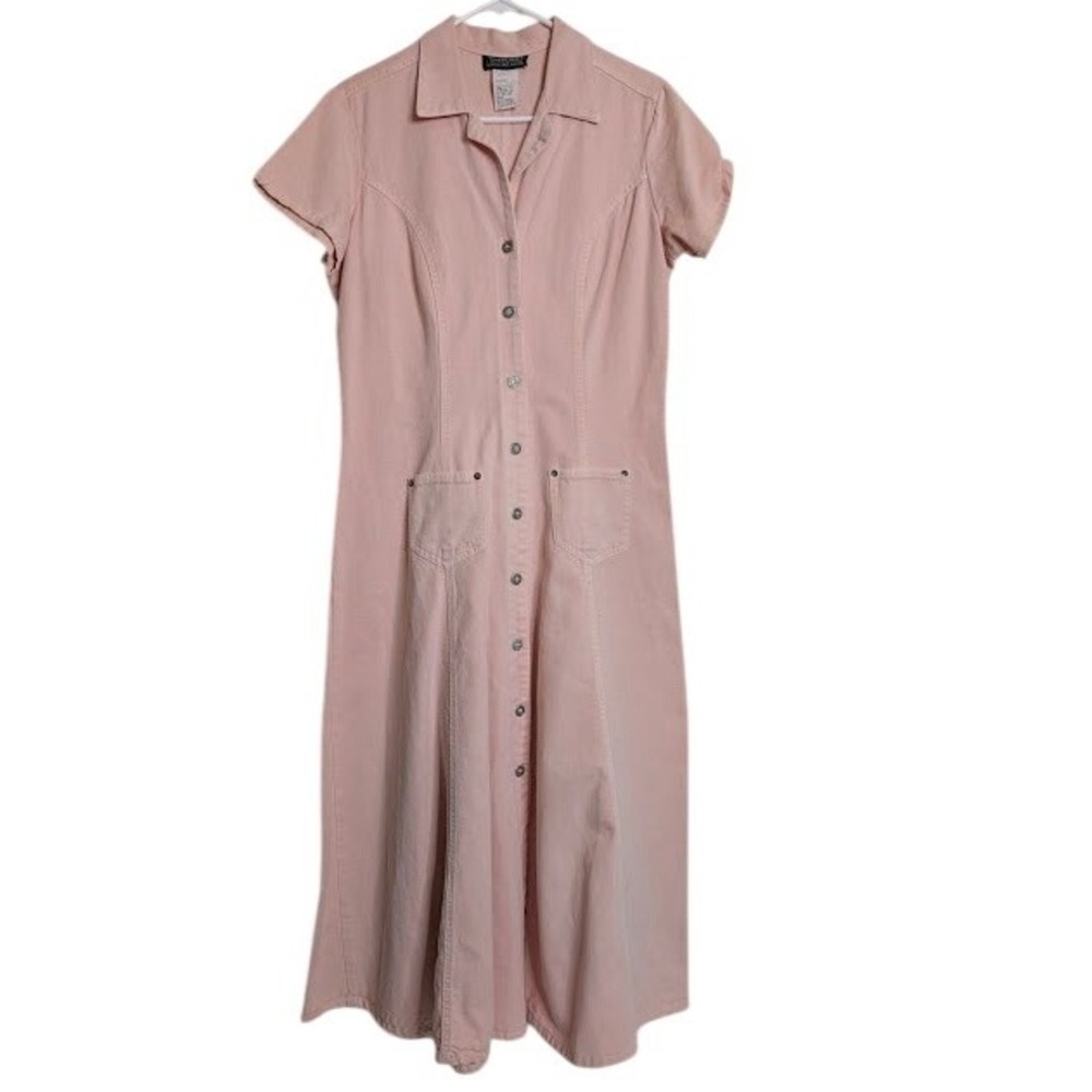 Chorus Blues Vintage Women 14 Y2K 90S Denim Button Up Maxi‎ Dress Teacher Pink